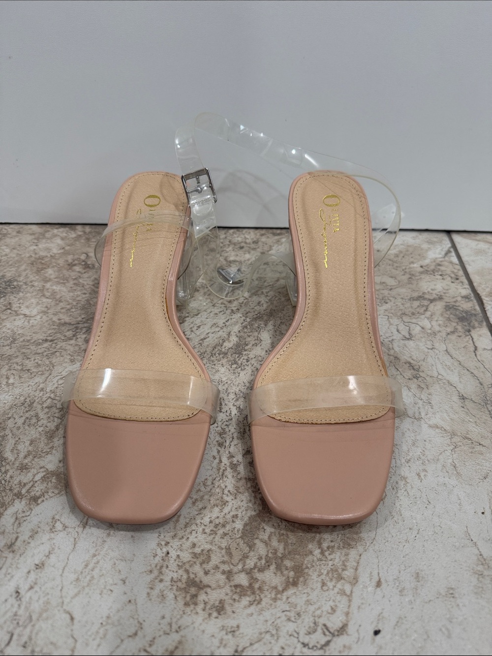 Olivia Jaymes Clear Strap Nude Block Heels